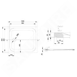 Bette Ultra - Receveur de douche 1000x900 mm, avec support, blanc 1660-000T1