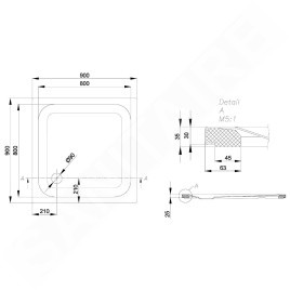 Bette Ultra - Receveur de douche 900x900 mm, avec support, Anti-Slip Pro, blanc 5930-000AE,T1