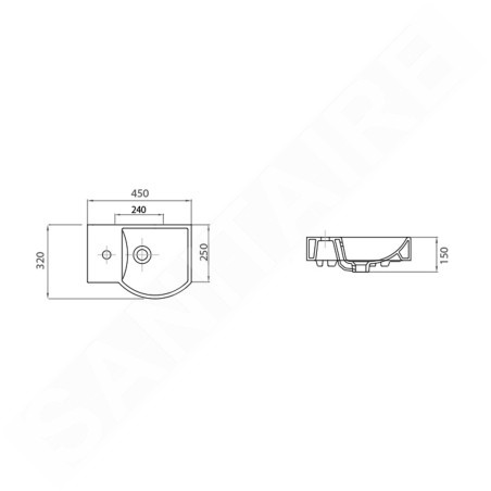 Sapho Small - Lave-mains Litos 450x320 mm, avec un trou pour mitigeur à gauche, avec trop-plein, blanc 4779