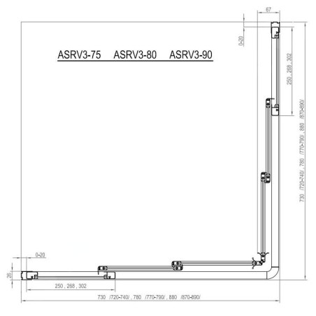 Ravak Supernova - Porte de douche ASRV3-75, 720-740 mm, verre satiné/clair 15V30UR2Z1