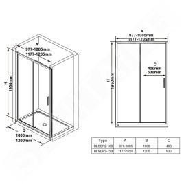 Ravak Blix - Porte de douche Slim BLSDP2-100, 977-1005 mm, noir/verre transparent X0PMA0300Z1