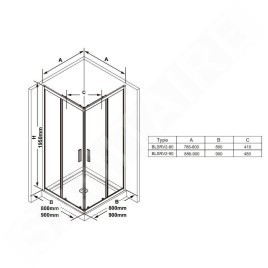 Ravak Blix - Cabine de douche Slim BLSRV2-80, 800x800 mm, noir/verre clair X1LM40300Z1