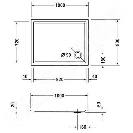 Duravit Starck Slimline - Receveur de douche1000x800 mm, Antislip, blanc 720119000000001