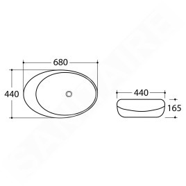 Sapho Dalma - Vasque à poser 680x440 mm, sans trop-plein, sans trou pour robinet, marfil MM327