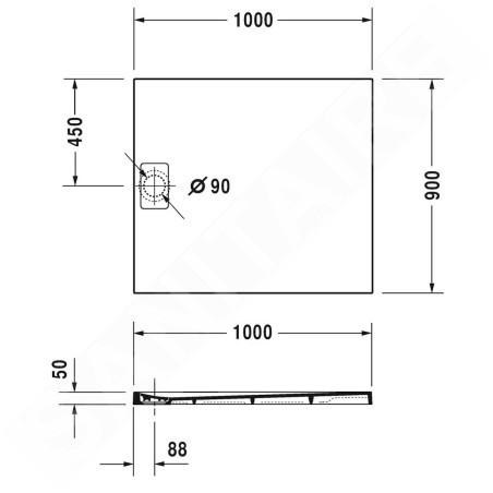 Duravit Stonetto - Receveur de douche 1000x900 mm, anthracite mat 720166680000000