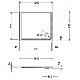 Duravit Starck Slimline - Receveur de douche 1000x900 mm, blanc 720120000000000