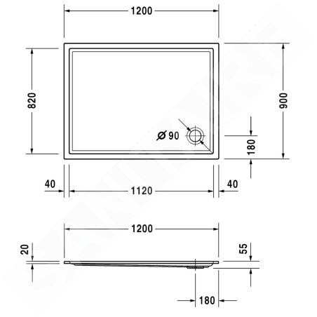 Duravit Starck Slimline - Receveur de douche 1200x900 mm, blanc 720122000000000