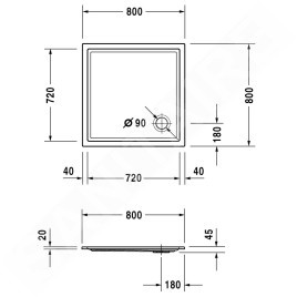 Duravit Starck Slimline - Receveur de douche800x800 mm, Antislip, blanc 720114000000001