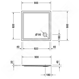 Duravit Starck Slimline - Receveur de douche 900x900 mm, Antislip, blanc 720115000000001