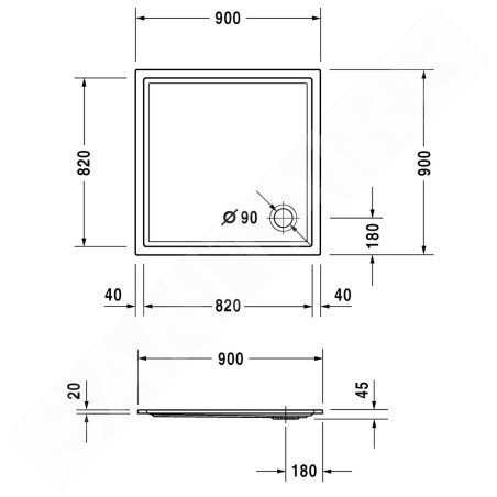 Duravit Starck Slimline - Receveur de douche 900x900 mm, blanc 720115000000000