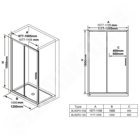 Ravak Blix - Porte de douche étroite BLSDP2-110, 1077-1105 mm, noir/verre clair X0PMD0300Z1