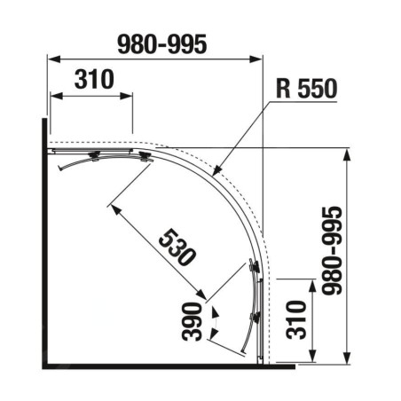 Jika Nion - Cabine de douche quart de cercle, 1000x1000 mm, rayon 550 mm, Jika perla Glass, argent/verre arctique H2532N30026661