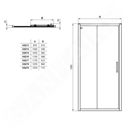 Ideal Standard Connect 2 - Porte de douche coulissante, en deux parties, 1400 mm, noir/verre transparent K9278V3