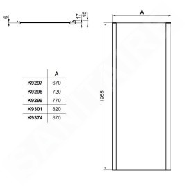 Ideal Standard Connect 2 - Paroi latérale fixe 750 mm, noir / verre clair K9298V3