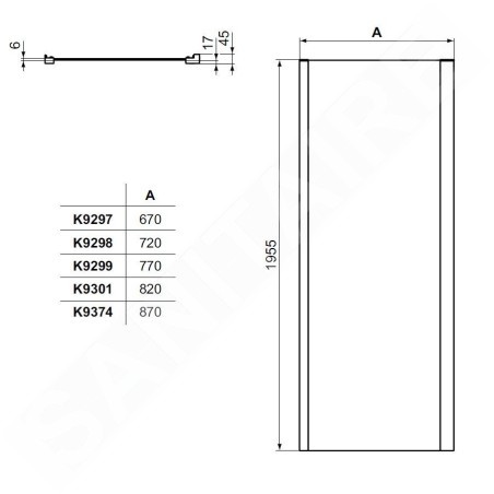 Ideal Standard Connect 2 - Paroi latérale fixe 900 mm, noir / verre clair K9374V3