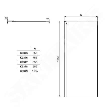 Ideal Standard Connect 2 - Paroi de douche Wetroom 900 mm, noir / verre clair K9377V3