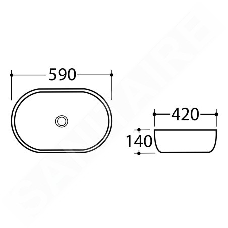 Sapho Dalma - Vasque à poser, 590x420 mm, sans trou pour robinet, carrara MM417