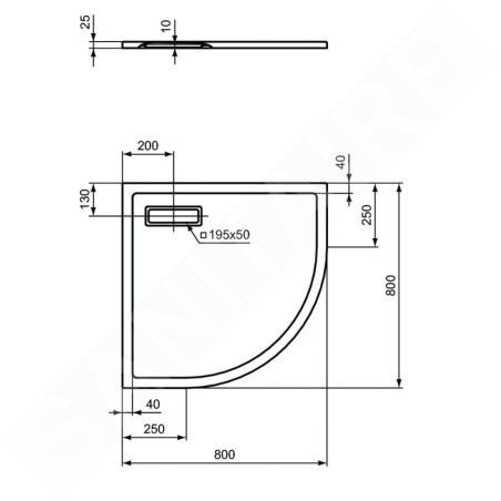 Ideal Standard Ultra Flat New - Receveur de douche, quart de cercle 900x900 mm, blanc mat T4492V1