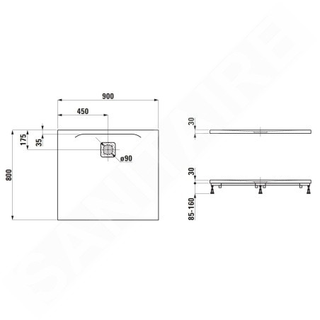 Laufen Pro - Receveur de douche 900x800 mm, blanc H2149500000001