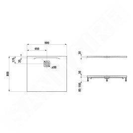 Laufen Pro - Receveur de douche 900x800 mm, noir mat H2149500800001