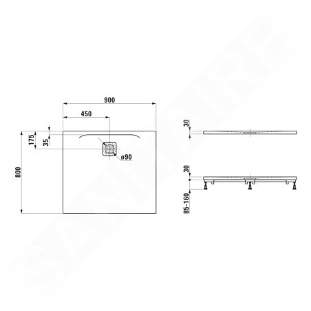 Laufen Pro - Receveur de douche 900x800 mm, noir mat H2149500800001