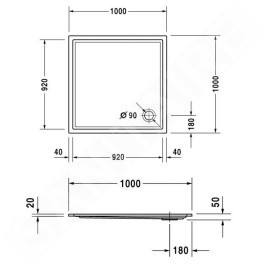 Duravit Starck Slimline - Receveur de douche 1000x1000x50 mm, Antislip, blanc 720116000000001