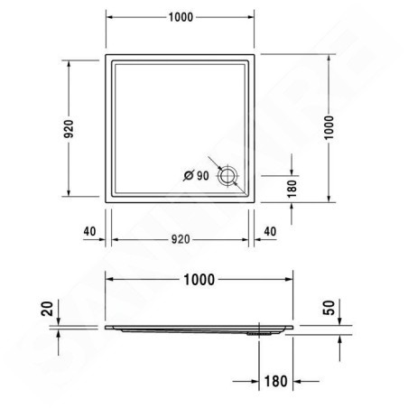 Duravit Starck Slimline - Receveur de douche 1000x1000x50 mm, Antislip, blanc 720116000000001