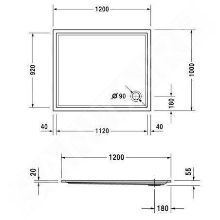 Duravit Starck Slimline - Receveur de douche 1200x1000x55 mm, blanc 720123000000000