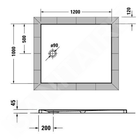 Duravit Tempano - Receveur de douche 1200x1000x45 mm, Antislip, blanc 720199000000001