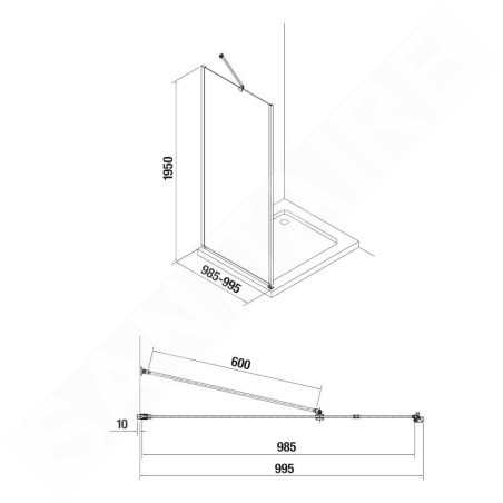 Jika Cubito Pure - Paroi latérale fixe 1000 mm, Jika perla Glass, argent/verre transparent H2974230026681