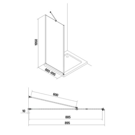 Jika Cubito Pure - Paroi latérale fixe 900 mm, Jika perle Glass, argent/verre transparent H2974220026681