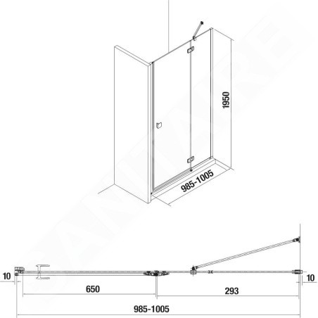 Jika Cubito Pure - Porte de douche rabattable 1000 ????mm, gauche, Jika Perla Glass, argent/verre clair H2544240026681