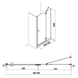 Jika Cubito Pure - Porte de douche rabattable 900 ????mm, droit, Jika Perla Glass, argent/verre clair H2544230026681