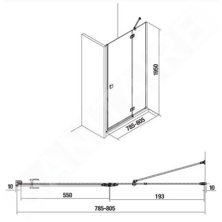 Jika Cubito Pure - Porte de douche rabattable 800 ????mm, droit, Jika Perla Glass, argent/verre clair H2544210026681