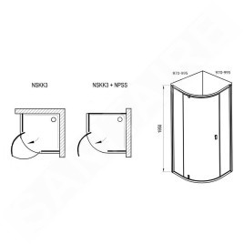 Ravak Nexty - Paroi de douche quart de rond, 1000x1000 mm, blanc/chrome/verre clair 3O6AA100Z1