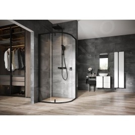 Ravak Nexty - Cabine de douche quart de rond, 1000x1000 mm, noir/verre clair 3O6AA300Z1