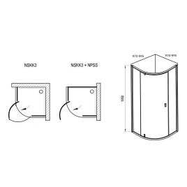 Ravak Nexty - Cabine de douche quart de rond, 1000x1000 mm, noir/verre clair 3O6AA300Z1