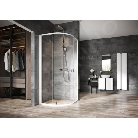 Ravak Nexty - Paroi de douche quart de rond, 900x900 mm, blanc/chrome/verre clair 3O677100Z1