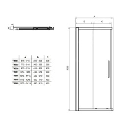 Ideal Standard i.Life - Porte de douche coulissante, deux battants, 900 mm, silver bright / verre clair T4856EO