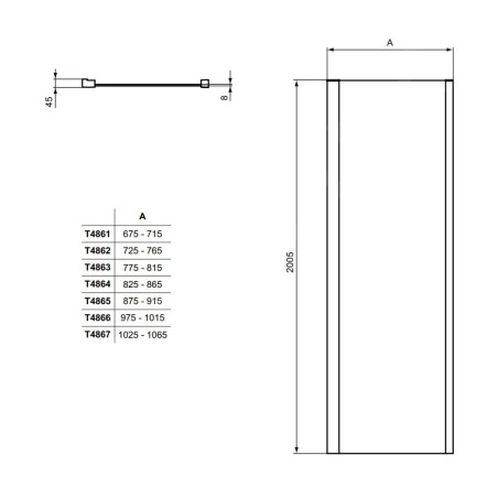 Ideal Standard i.Life - Paroi latéral fixe 750 mm, silver bright / verre clair T4862EO