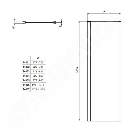 Ideal Standard i.Life - Paroi latéral fixe 1000 mm, silver bright / verre clair T4866EO