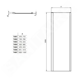 Ideal Standard i.Life - Paroi latéral fixe 1050 mm, silver bright / verre clair T4867EO
