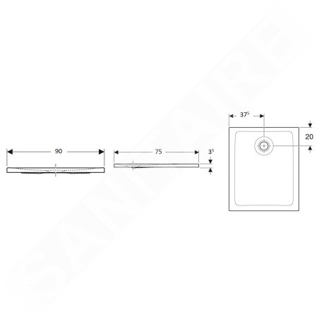 Geberit Nemea - Receveur de douche 900x750 mm, antidérapant, blanc mat 550.592.00.1