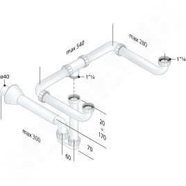 Bruckner Accessoires - Siphon de lavabo Mosquito pour double lavabo, 1 1/4, vidage 40 mm, blanc 151.130.0