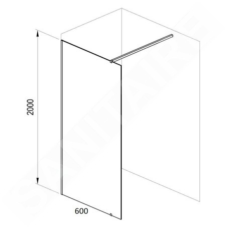 Ravak Walk-In - Paroi de douche Walk-in Wall, 600x2000 mm, noir/verre clair GW9W00300Z1