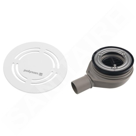 Polysan Flexia - Siphon de receveur Geberit, diamètre 90 mm, DN40, cache bonde rond blanc 17771