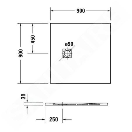 Duravit Sustano - Receveur de douche 900x900 mm, DuraSolid, gris mat 720271630000000