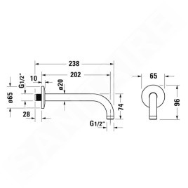 Duravit Accessoires - Bras de douche 210 mm, noir mat UV0670027046