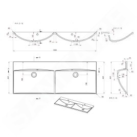 Sapho Maria - Double-lavabo 1200x460 mm, avec trop-plein, sans trou pour robinet, blanc MA120-0