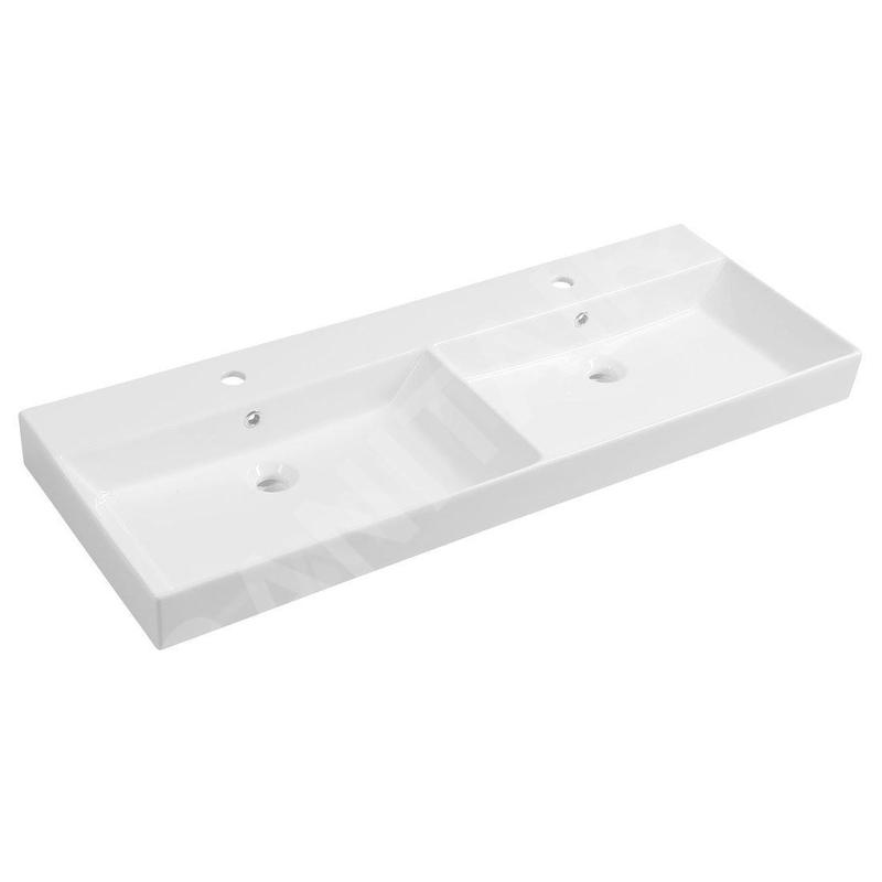 Sapho Kare - Double-lavabo 1200x455 mm, avec trop-plein, 2 trous pour robinet, blanc 17120